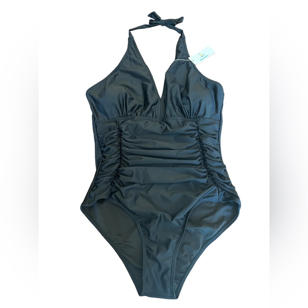 NWT Beachsissi One Piece Halter Swim Suit Black Size XL